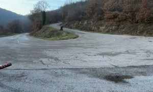 Dirt Biker Nearly Crashes on Grass Embankment