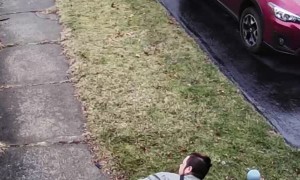 Man Slips on Icy Steps