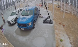 Woman Slips in Driveway After Winter Storm in Texas