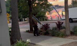 Man Carries Around Street Sign