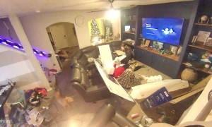 Dad Slips on Kids' Toy While Setting Up TV