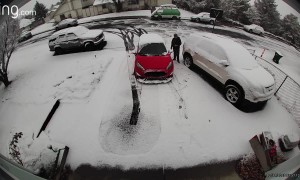 Car Slides Down Driveway