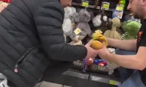 Dog Takes Off With Toy in Pet Store