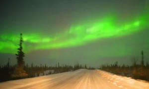 Driving Under a Bright Aurora in Coldfoot, Alaska