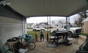 Boy Slips Running After Pool Float
