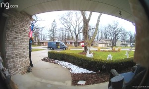 Delivery Driver Fixes And Salutes Flag