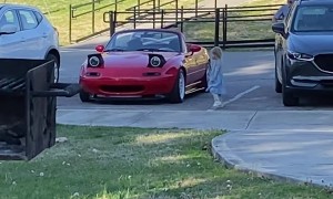 Car Winks Its Headlights at Unsuspecting Kid
