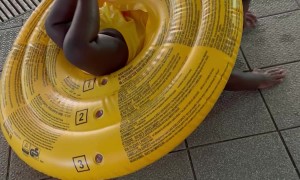 Impatient Girl Doesn't Want to Wait for Mom to Get into the Pool