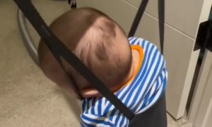 Baby boy's jumping adventure ends in adorable nap 