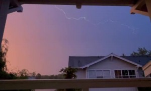 Lightning strike paints the sky in dazzling colors