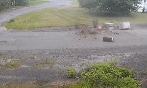 Car Drives Over Lawn To Hit Cement Mailbox