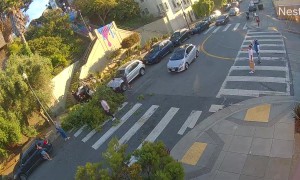 Car Hurtles Over Sanchez Street Steps in San Francisco