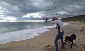Dog Startles a Beachgoer