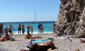 Goat Surprises Tourists on Beach