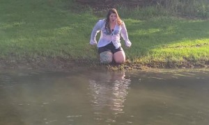 Woman Pulls Off Knee Slide Faceplant Into Lake