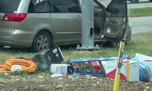 Bystanders Rush To Rescue Equipment From Burning Van