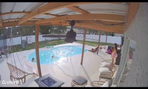 Poolside Dad Attempts Penny Board Ride