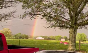 Lightning Storm Over A Double Rainbow