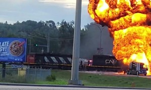 Fireball Engulfs Tanker After Train Collision