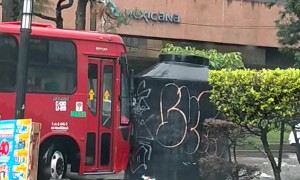 Water Tank Floats Down Flooded Street in Mexico