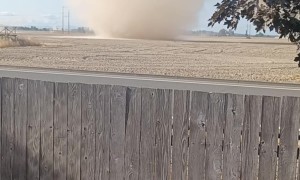 Large And Silent Dust Devil Sweeps Across Backyard
