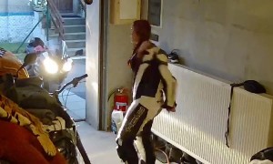Woman Gets Stuck in Motorcycle Gear