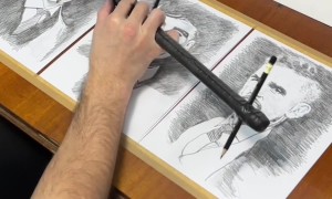 Artist Draws Three Portraits at the Same Time with One Hand