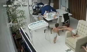 Kid Falls Off Recliner While Trying To Catch Twin