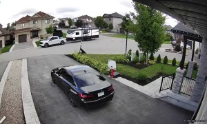 Trailer Scrapes Past Basketball Hoop