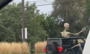 Giant Skeleton Rides in Backseat