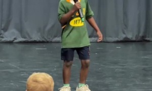 Kid sings classic song for talent show
