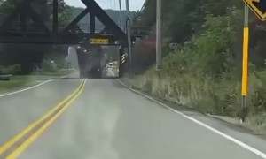 Truck Driver Ignores Low Clearance Warning