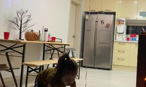 Daughter Uses Stool to Reach Her Balloon