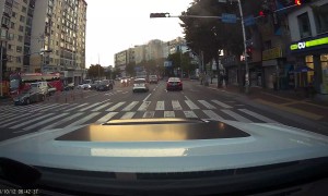 Car Carries On After Swerving Into Curb