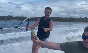 Water Skier Receives Mid-Training Protein Shake
