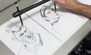 One Artist Draws Three Simultaneous Portraits Of Tennis Stars