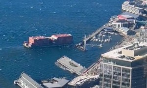 Cargo ship breaks free, crashes into Bell Harbor pier 