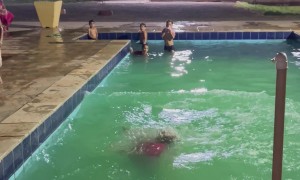 Older Woman Backflips Into Swimming Pool