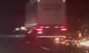 Sparking Truck Loses A Wheel