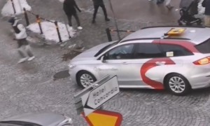 Pedestrians and Cyclists Meet Their Match on an Icy Street