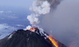 Aerial Footage of Klyuchevskaya Volcano Erupting