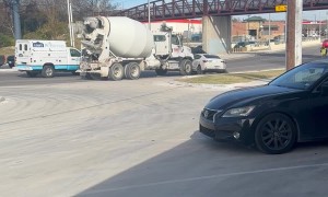Concrete Truck Keeps Pushing Car
