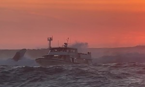 Whale Watching Boat Catches Waves Near San Diego