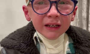 Little Boy Overwhelmed by Visit From Santa