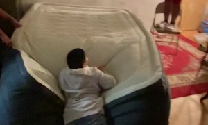 Girl Goes Flying When Brother Jumps on Air Mattress