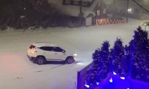 Car slides uncontrollably on the snow  in British Colombia 