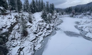 Throwing Snow Onto Icy River