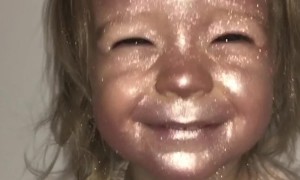 Toddler Covers Herself in Shimmery Makeup