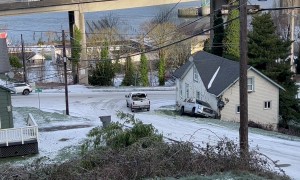 Truck Slides Down Icy Hill