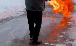 Dad Uses Flamethrower For Snow Removal
